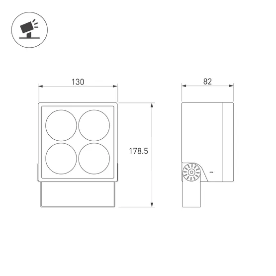 Фото #3 товара Светильник ALT-BLOCK-S130x130-15W Warm3000 (GR, 15 deg, 230V) (Arlight, IP66 Металл, 3 года)