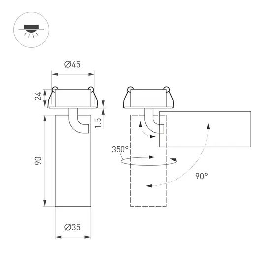 Фото #4 товара Светильник SP-NUANCE-BUILT-FLAP-R35-7W Day4000 (BK, 36 deg, 230V) (Arlight, IP40 Металл, 5 лет)