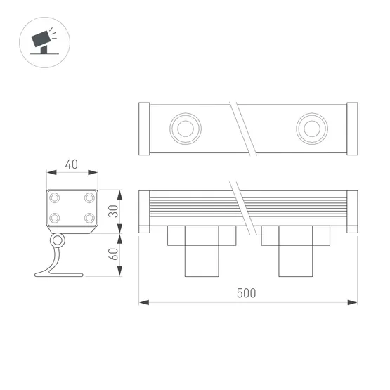 Фото #4 товара Линейный прожектор AR-LINE-500-12W Warm2700 (GR, 15x60 deg, 230V) (Arlight, IP65 Металл, 3 года)