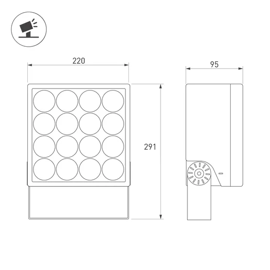 Фото #3 товара Светильник ALT-BLOCK-S220x220-50W Warm3000 (GR, 60 deg, 230V) (Arlight, IP66 Металл, 3 года)