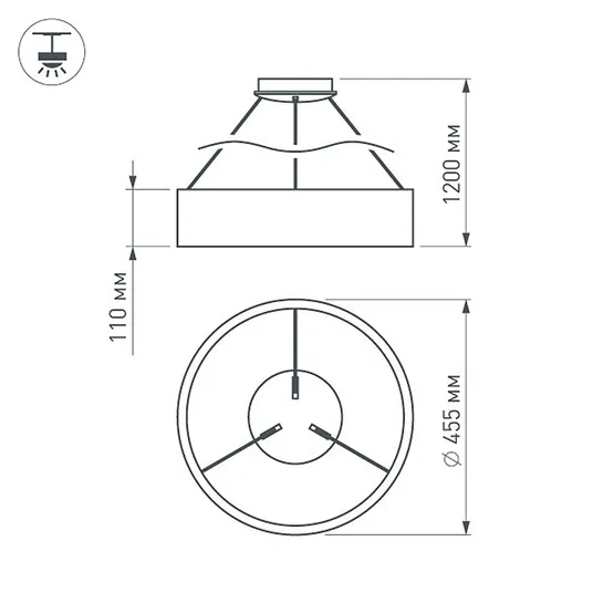 Фото #5 товара Светильник SP-TOR-RING-HANG-R460-33W Warm3000 (WH, 120 deg) (Arlight, IP20 Металл, 3 года)